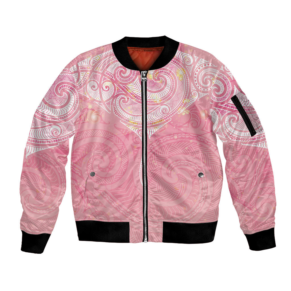 Breast Cancer Movement Maori Aotearoa Sleeve Zip Bomber Jacket Manta Ray - Pink Glaze
