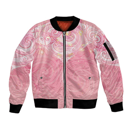 Breast Cancer Movement Maori Aotearoa Sleeve Zip Bomber Jacket Manta Ray - Pink Glaze