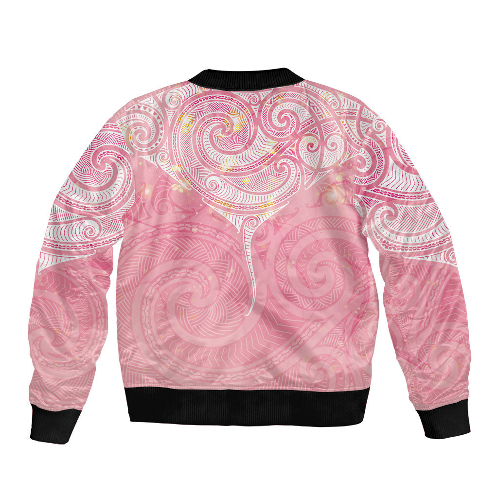 Breast Cancer Movement Maori Aotearoa Sleeve Zip Bomber Jacket Manta Ray - Pink Glaze