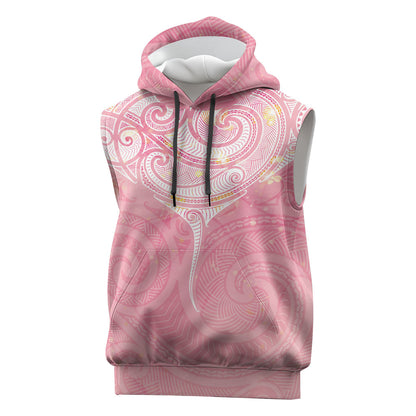 Breast Cancer Movement Maori Aotearoa Sleeveless Hoodie Manta Ray - Pink Glaze