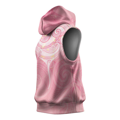 Breast Cancer Movement Maori Aotearoa Sleeveless Hoodie Manta Ray - Pink Glaze