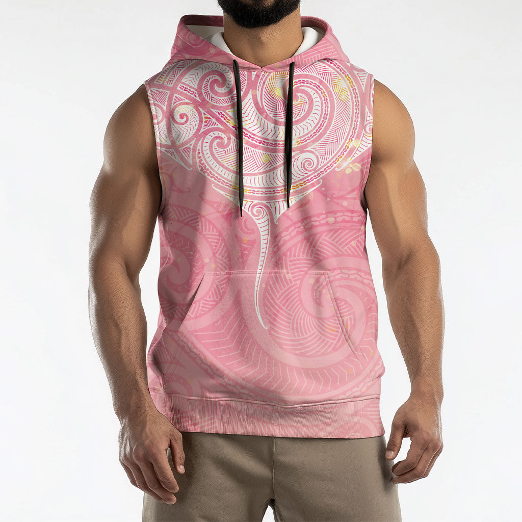 Breast Cancer Movement Maori Aotearoa Sleeveless Hoodie Manta Ray - Pink Glaze