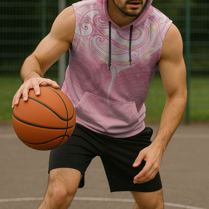 Breast Cancer Movement Maori Aotearoa Sleeveless Hoodie Manta Ray - Pink Glaze