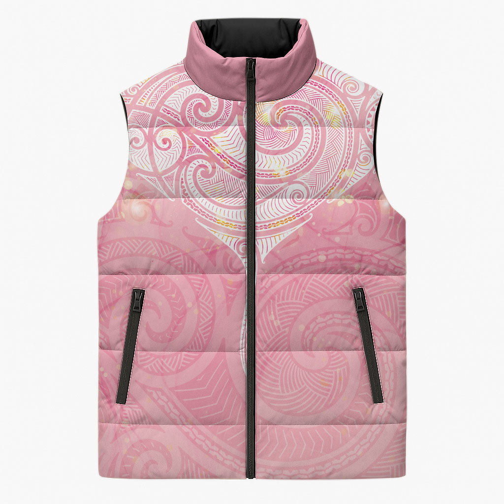 Breast Cancer Movement Maori Aotearoa Sleeveless Puffer Jacket Manta Ray - Pink Glaze