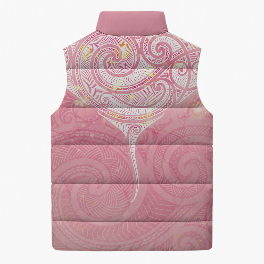 Breast Cancer Movement Maori Aotearoa Sleeveless Puffer Jacket Manta Ray - Pink Glaze