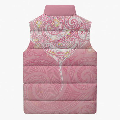 Breast Cancer Movement Maori Aotearoa Sleeveless Puffer Jacket Manta Ray - Pink Glaze