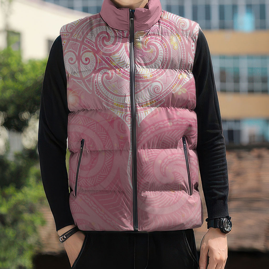 Breast Cancer Movement Maori Aotearoa Sleeveless Puffer Jacket Manta Ray - Pink Glaze