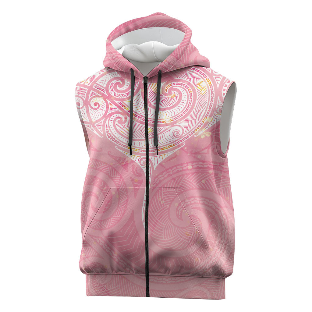 Breast Cancer Movement Maori Aotearoa Sleeveless Zip Hoodie Manta Ray - Pink Glaze