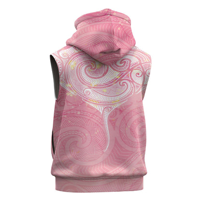 Breast Cancer Movement Maori Aotearoa Sleeveless Zip Hoodie Manta Ray - Pink Glaze