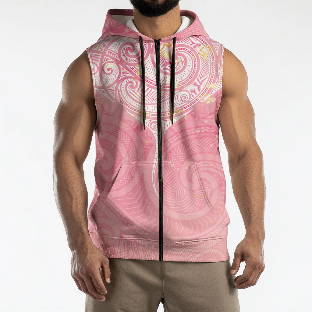 Breast Cancer Movement Maori Aotearoa Sleeveless Zip Hoodie Manta Ray - Pink Glaze
