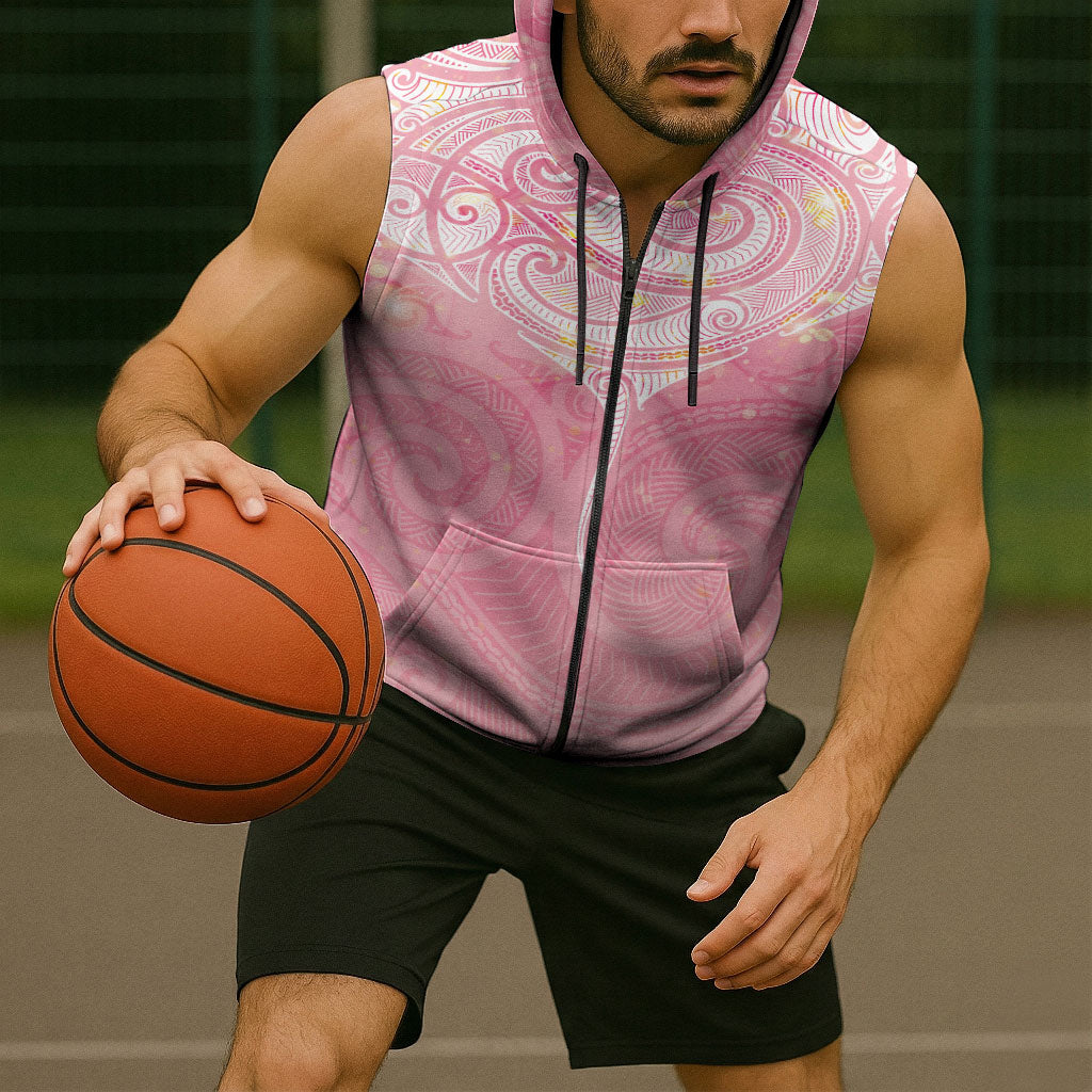 Breast Cancer Movement Maori Aotearoa Sleeveless Zip Hoodie Manta Ray - Pink Glaze