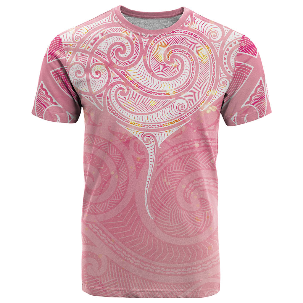 Breast Cancer Movement Maori Aotearoa T Shirt Manta Ray - Pink Glaze