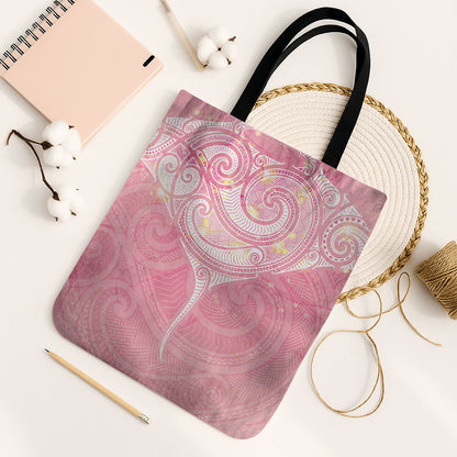 Breast Cancer Movement Maori Aotearoa Tote Bag Manta Ray - Pink Glaze