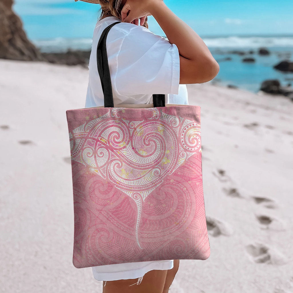 Breast Cancer Movement Maori Aotearoa Tote Bag Manta Ray - Pink Glaze