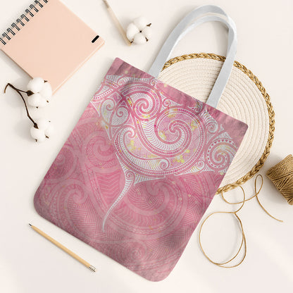 Breast Cancer Movement Maori Aotearoa Tote Bag Manta Ray - Pink Glaze