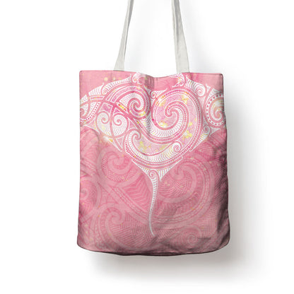 Breast Cancer Movement Maori Aotearoa Tote Bag Manta Ray - Pink Glaze