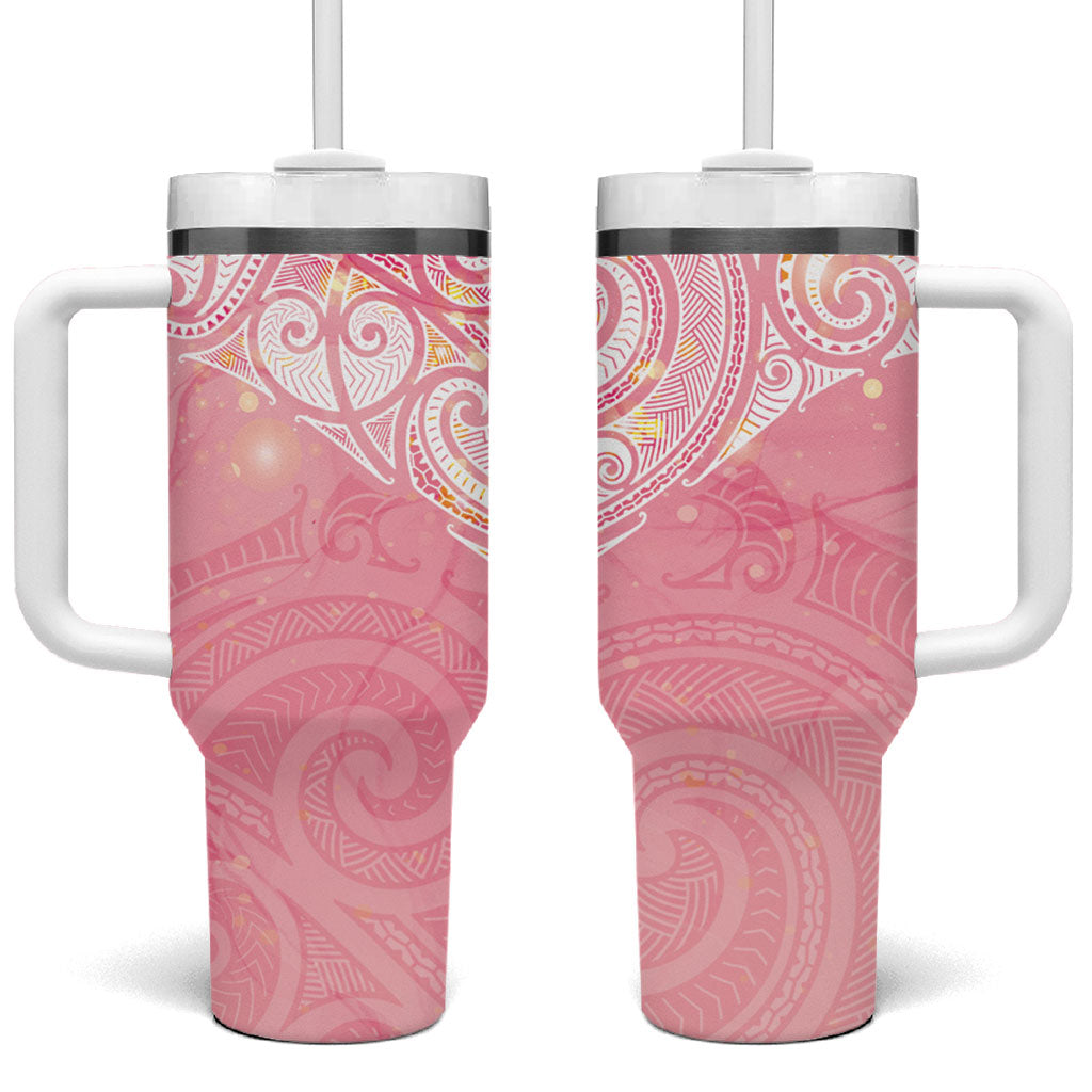 Breast Cancer Movement Maori Aotearoa Tumbler With Handle Manta Ray - Pink Glaze