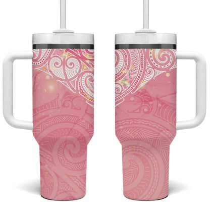 Breast Cancer Movement Maori Aotearoa Tumbler With Handle Manta Ray - Pink Glaze