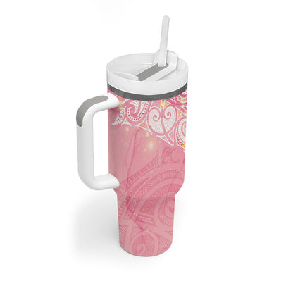 Breast Cancer Movement Maori Aotearoa Tumbler With Handle Manta Ray - Pink Glaze