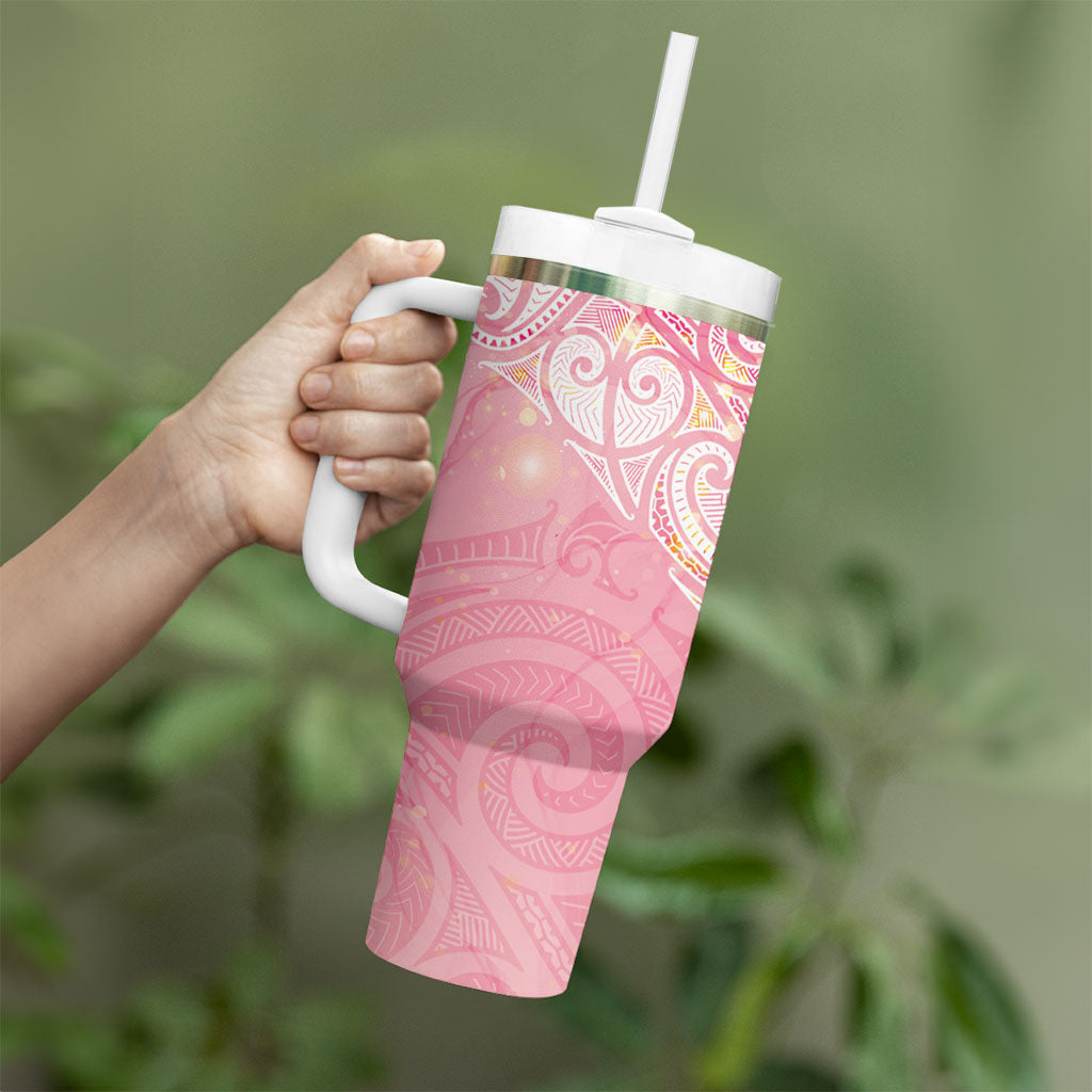 Breast Cancer Movement Maori Aotearoa Tumbler With Handle Manta Ray - Pink Glaze