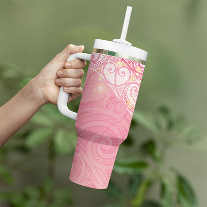 Breast Cancer Movement Maori Aotearoa Tumbler With Handle Manta Ray - Pink Glaze