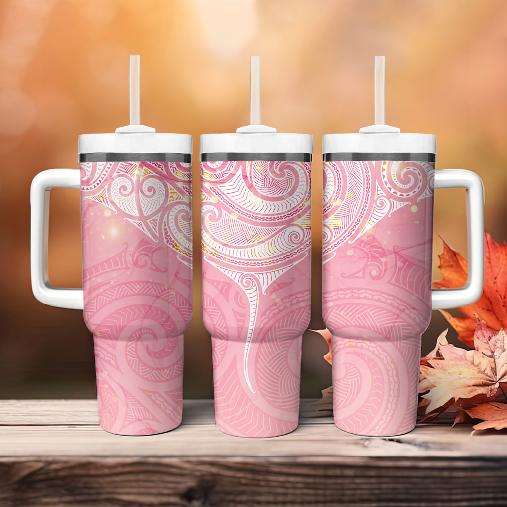 Breast Cancer Movement Maori Aotearoa Tumbler With Handle Manta Ray - Pink Glaze