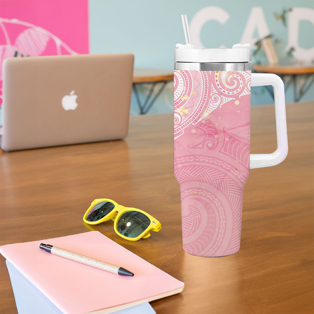Breast Cancer Movement Maori Aotearoa Tumbler With Handle Manta Ray - Pink Glaze
