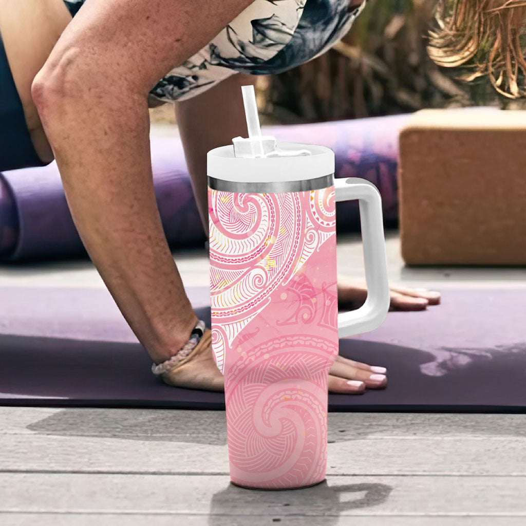Breast Cancer Movement Maori Aotearoa Tumbler With Handle Manta Ray - Pink Glaze