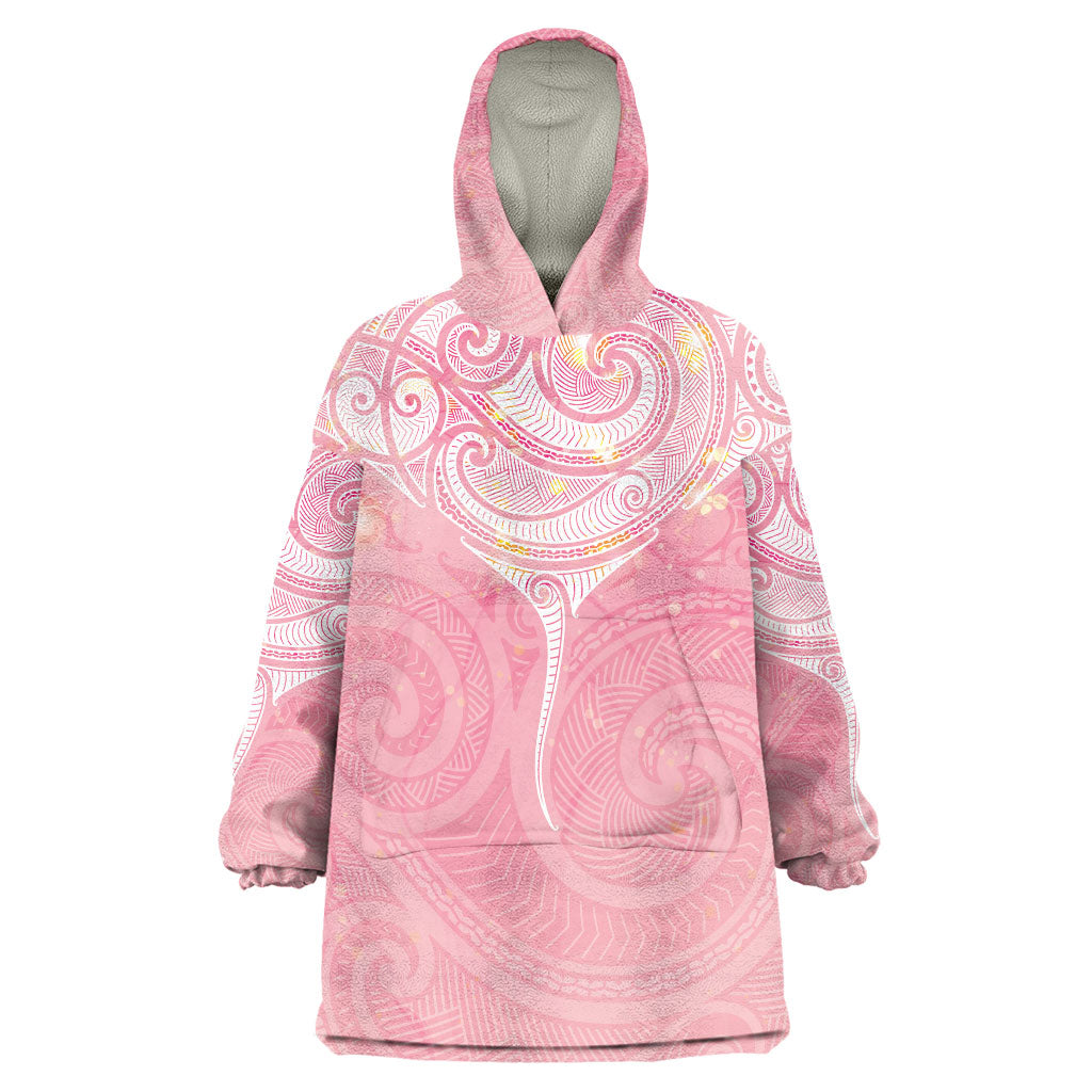 Breast Cancer Movement Maori Aotearoa Wearable Blanket Hoodie Manta Ray - Pink Glaze