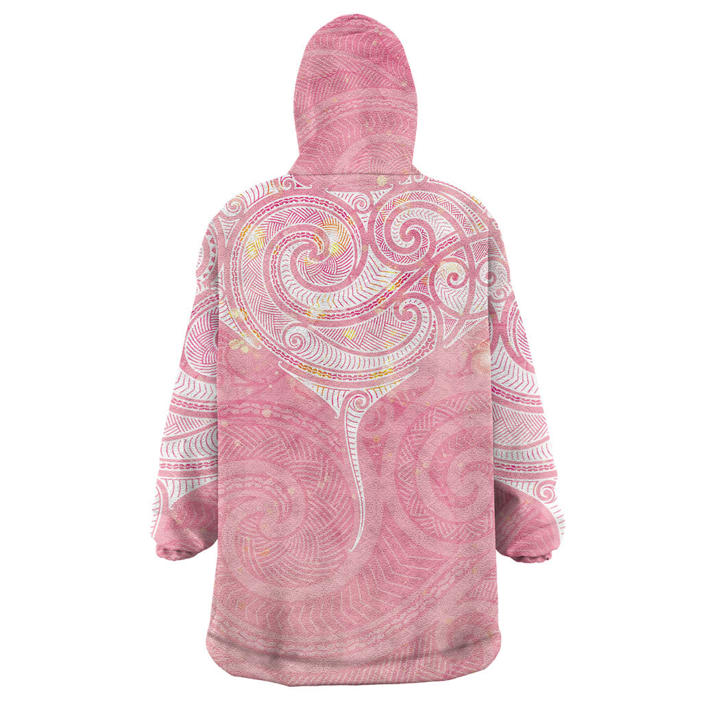 Breast Cancer Movement Maori Aotearoa Wearable Blanket Hoodie Manta Ray - Pink Glaze