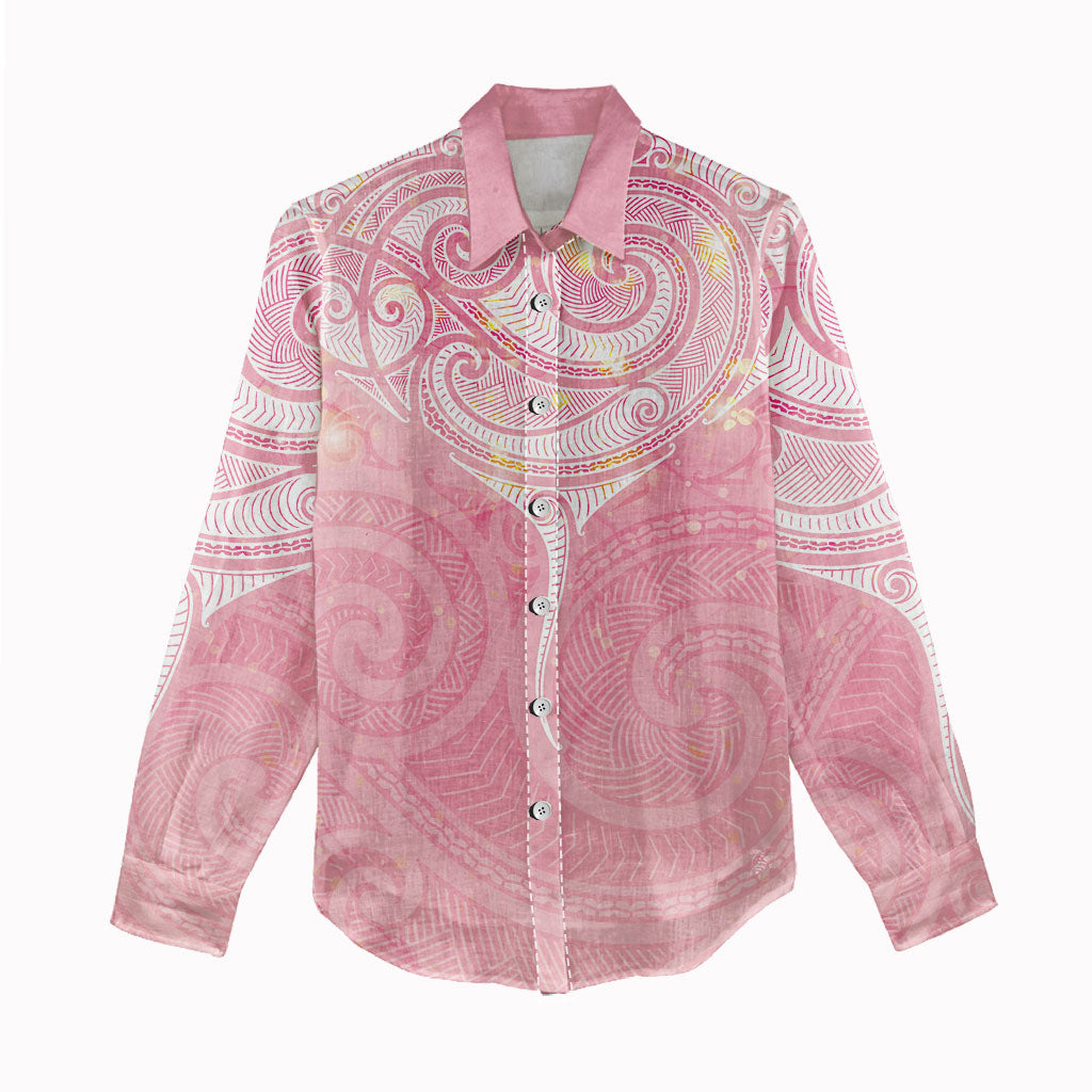 Breast Cancer Movement Maori Aotearoa Women Casual Shirt Manta Ray - Pink Glaze