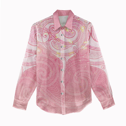 Breast Cancer Movement Maori Aotearoa Women Casual Shirt Manta Ray - Pink Glaze