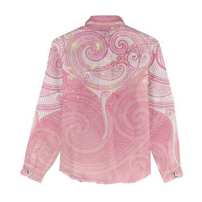 Breast Cancer Movement Maori Aotearoa Women Casual Shirt Manta Ray - Pink Glaze