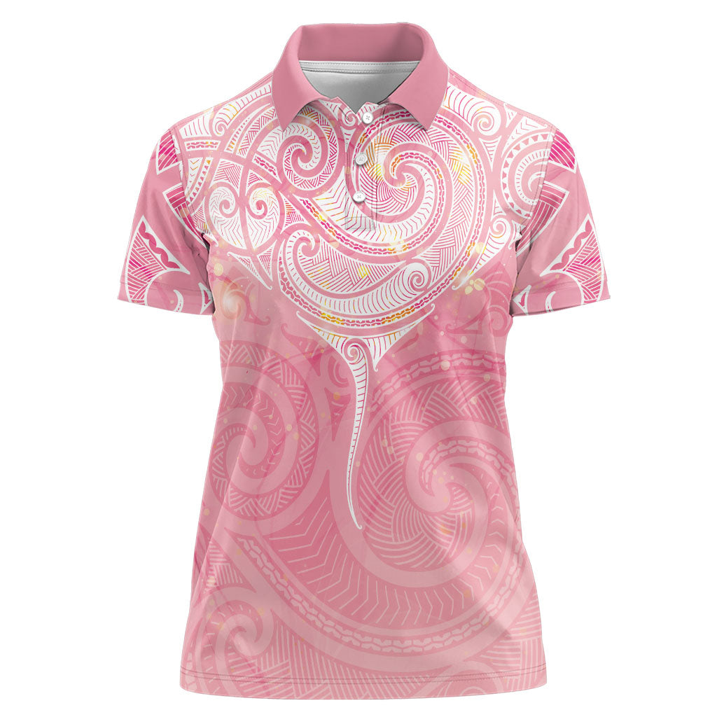 Breast Cancer Movement Maori Aotearoa Women Polo Shirt Manta Ray - Pink Glaze