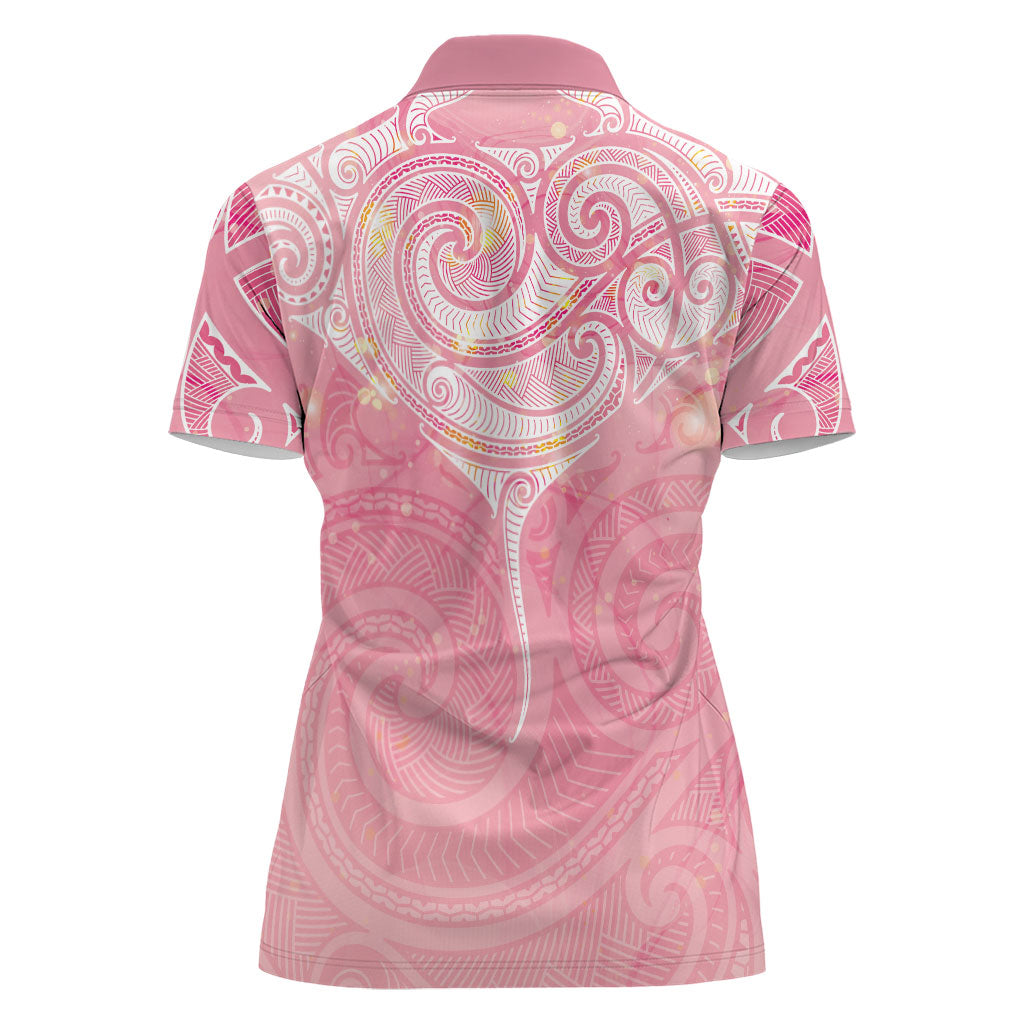 Breast Cancer Movement Maori Aotearoa Women Polo Shirt Manta Ray - Pink Glaze