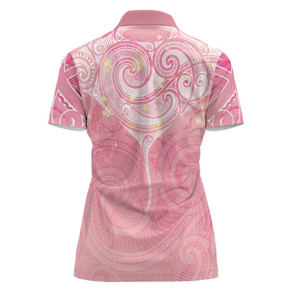 Breast Cancer Movement Maori Aotearoa Women Polo Shirt Manta Ray - Pink Glaze