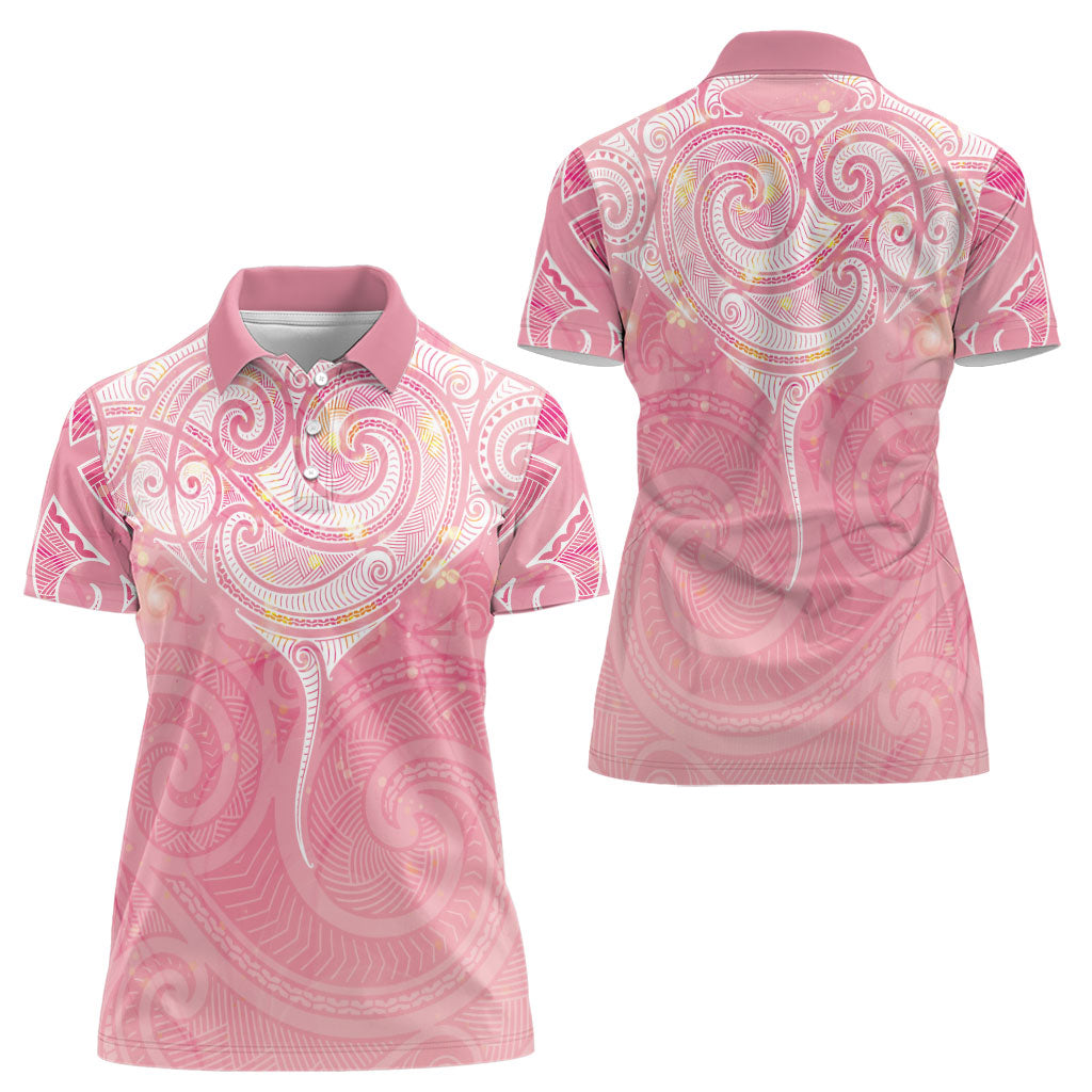 Breast Cancer Movement Maori Aotearoa Women Polo Shirt Manta Ray - Pink Glaze