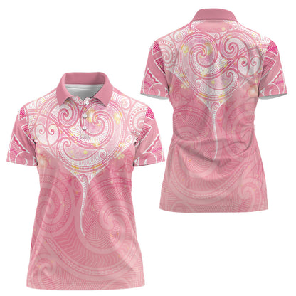 Breast Cancer Movement Maori Aotearoa Women Polo Shirt Manta Ray - Pink Glaze