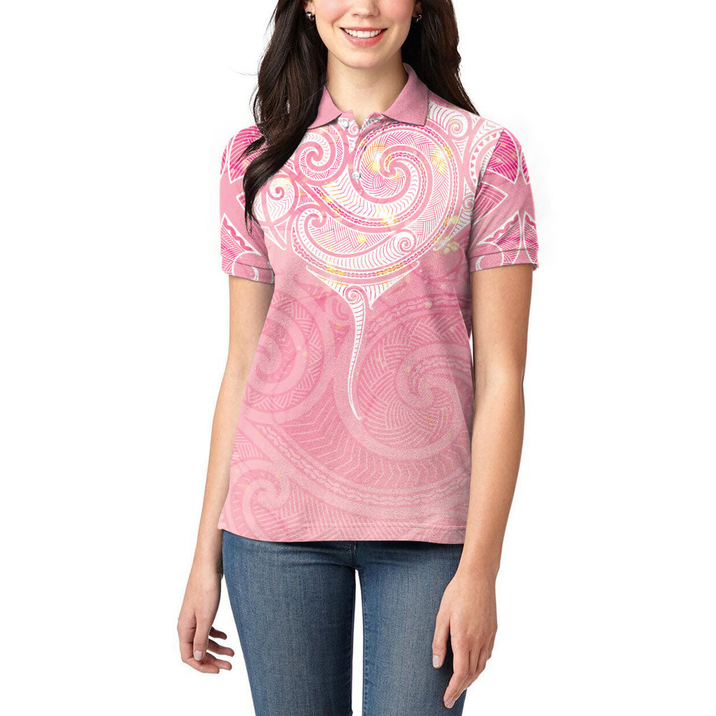 Breast Cancer Movement Maori Aotearoa Women Polo Shirt Manta Ray - Pink Glaze