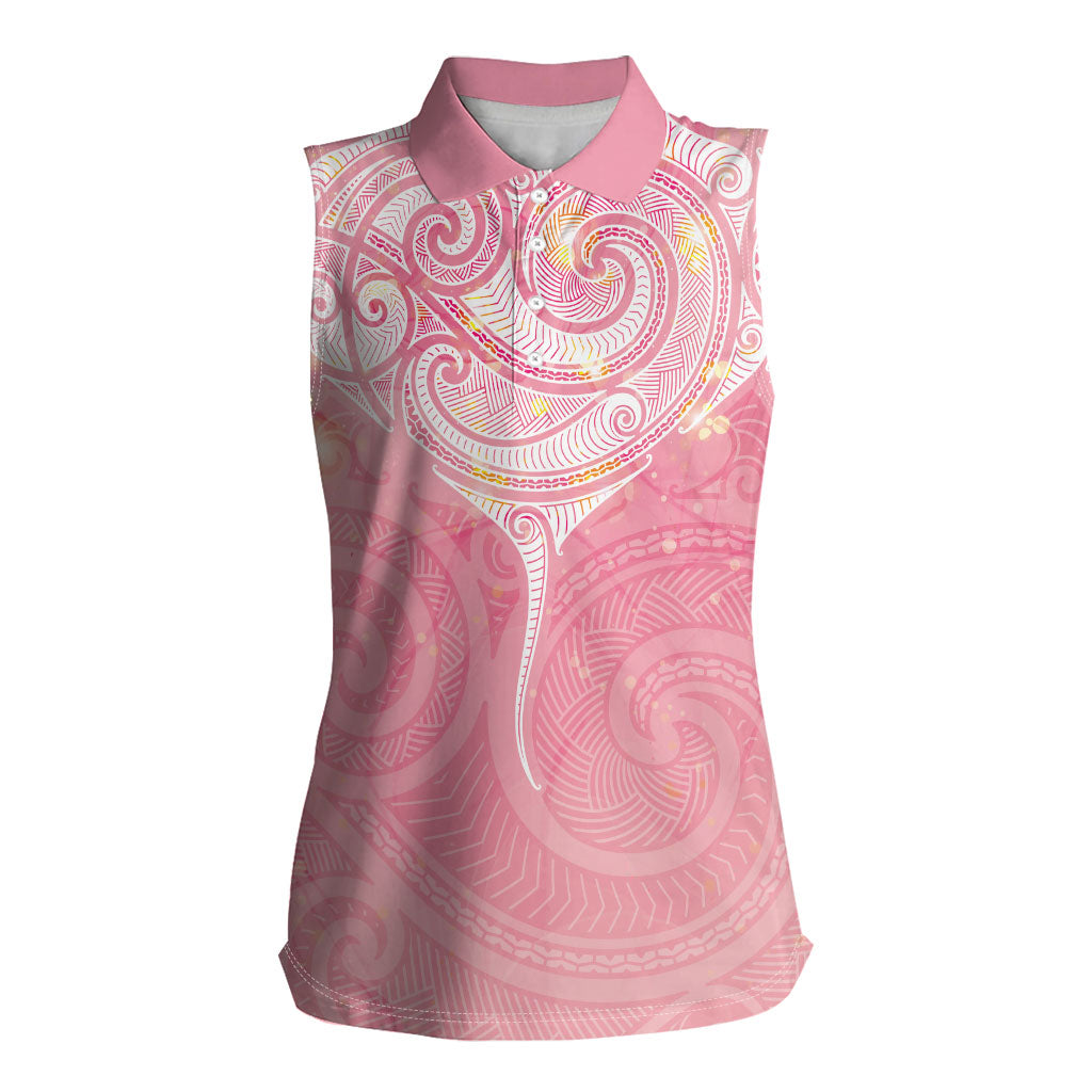 Breast Cancer Movement Maori Aotearoa Women Sleeveless Polo Shirt Manta Ray - Pink Glaze