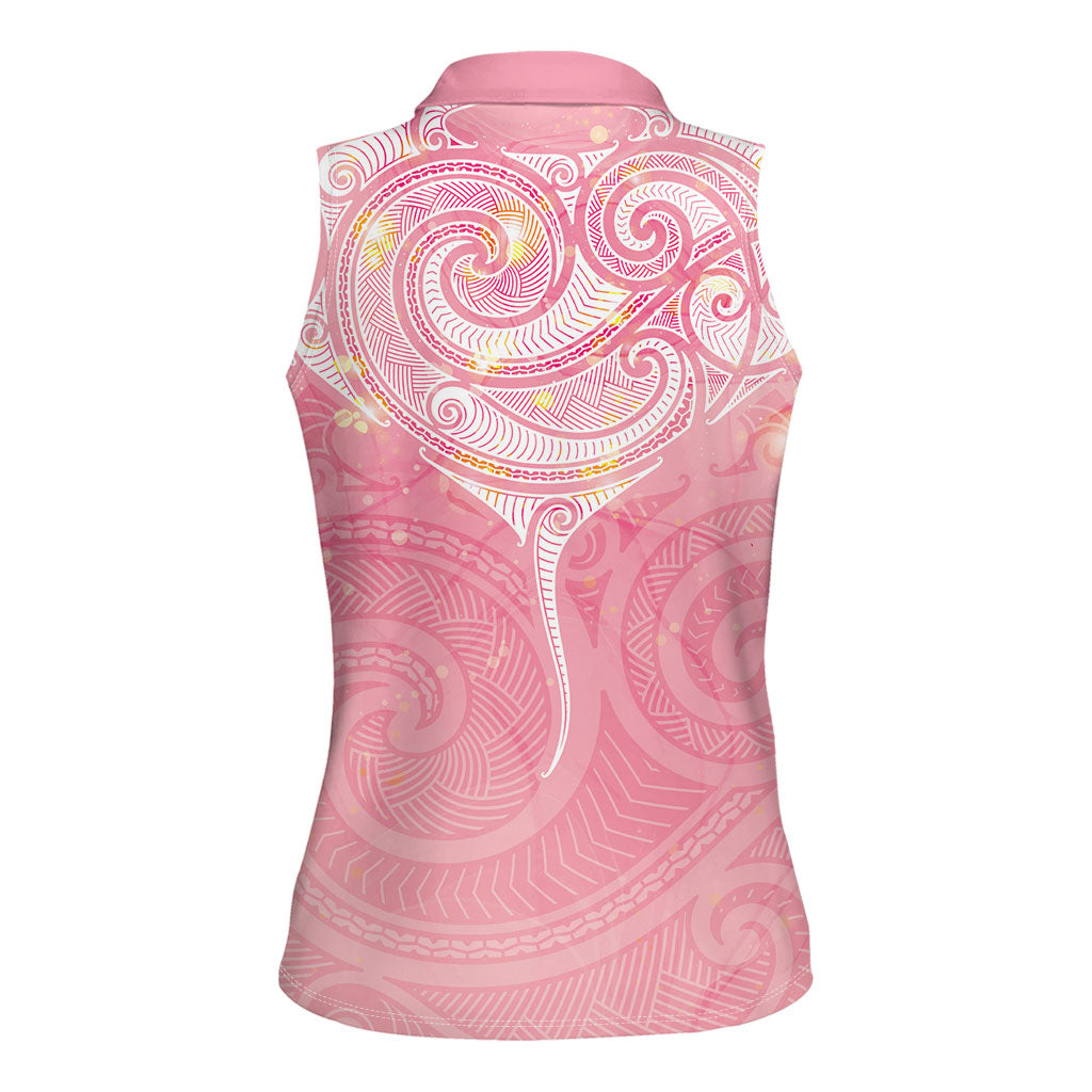 Breast Cancer Movement Maori Aotearoa Women Sleeveless Polo Shirt Manta Ray - Pink Glaze