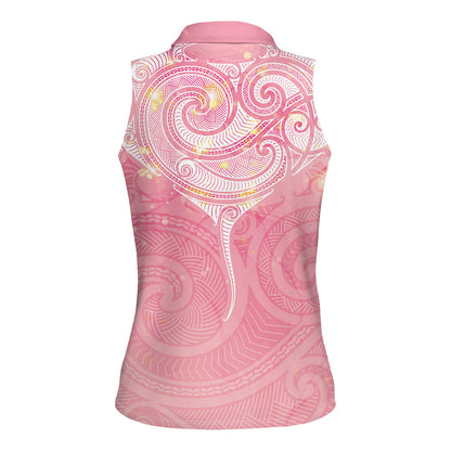 Breast Cancer Movement Maori Aotearoa Women Sleeveless Polo Shirt Manta Ray - Pink Glaze