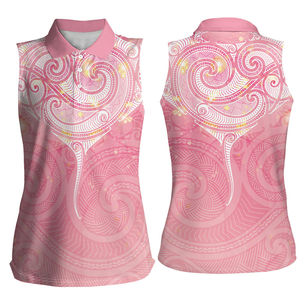Breast Cancer Movement Maori Aotearoa Women Sleeveless Polo Shirt Manta Ray - Pink Glaze