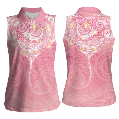 Breast Cancer Movement Maori Aotearoa Women Sleeveless Polo Shirt Manta Ray - Pink Glaze