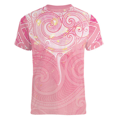 Breast Cancer Movement Maori Aotearoa Women V-Neck T-Shirt Manta Ray - Pink Glaze