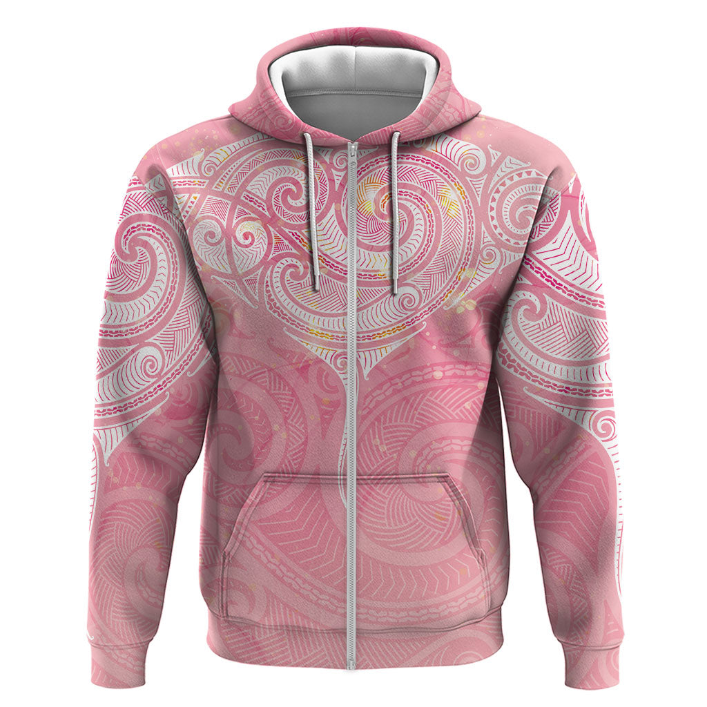 Breast Cancer Movement Maori Aotearoa Zip Hoodie Manta Ray - Pink Glaze