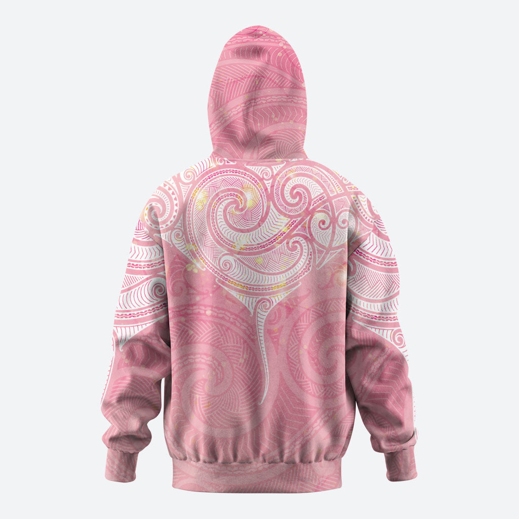 Breast Cancer Movement Maori Aotearoa Zip Hoodie Manta Ray - Pink Glaze