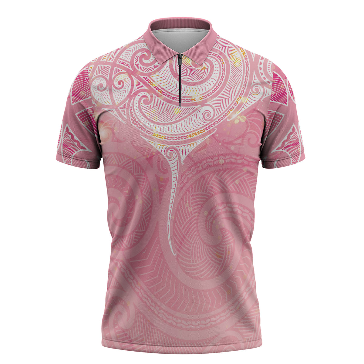 Breast Cancer Movement Maori Aotearoa Zipper Polo Shirt Manta Ray - Pink Glaze