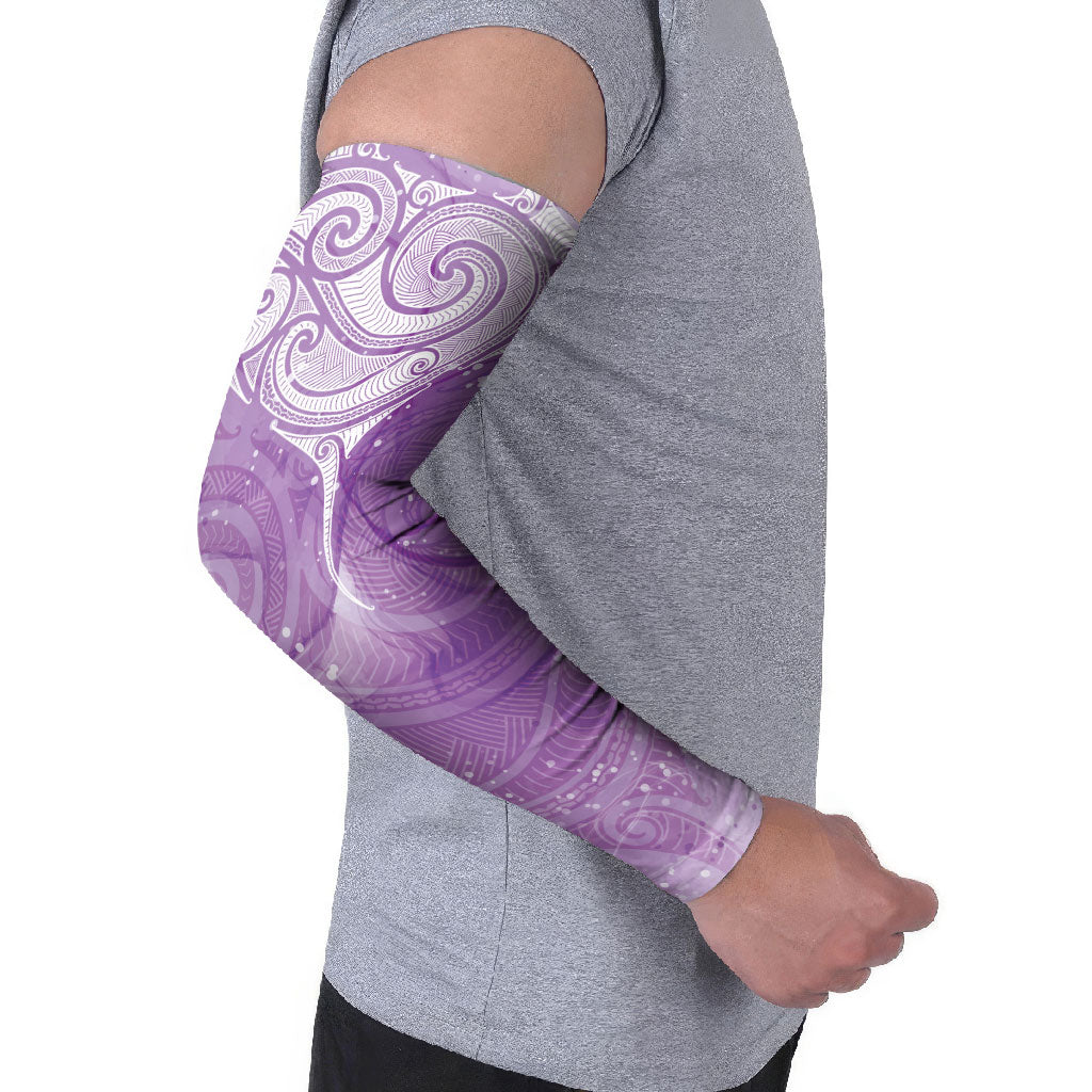 Epilepsy Month Maori Aotearoa Arm Sleeves Manta Ray - Purple Glaze