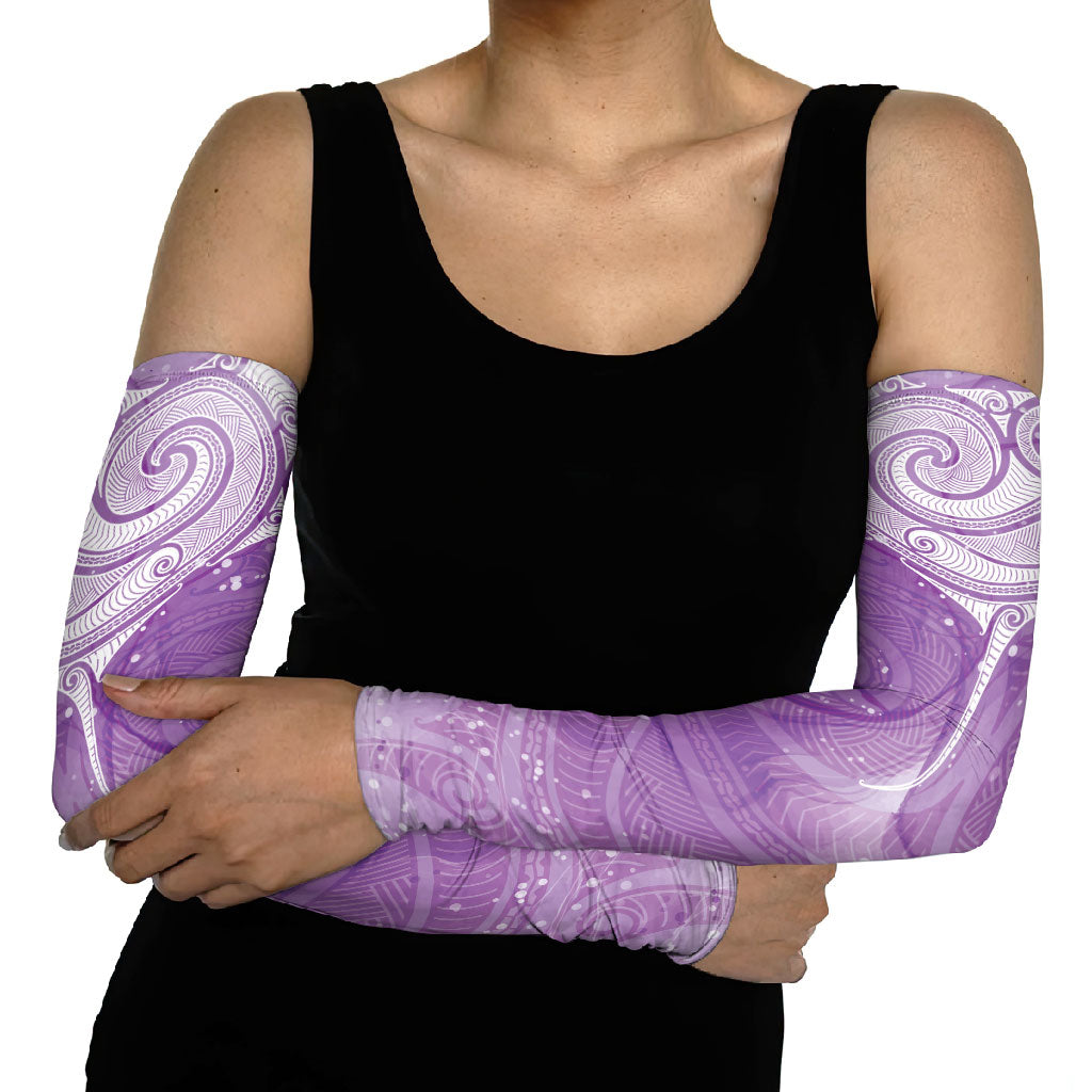 Epilepsy Month Maori Aotearoa Arm Sleeves Manta Ray - Purple Glaze
